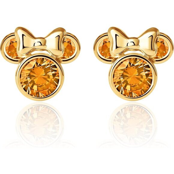 Women's Minnie Mouse Birthstone Gold Stud Earrings November Birthstone Gift